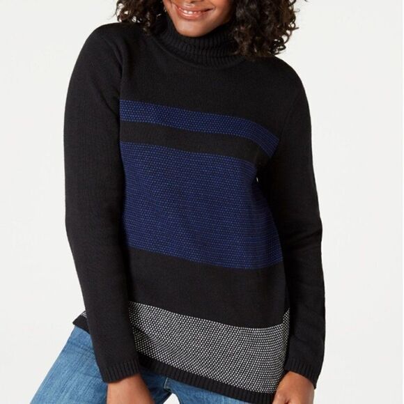 💸3/12$-Karen Scott Colorblocked Turtleneck Sweater - Picture 1 of 3